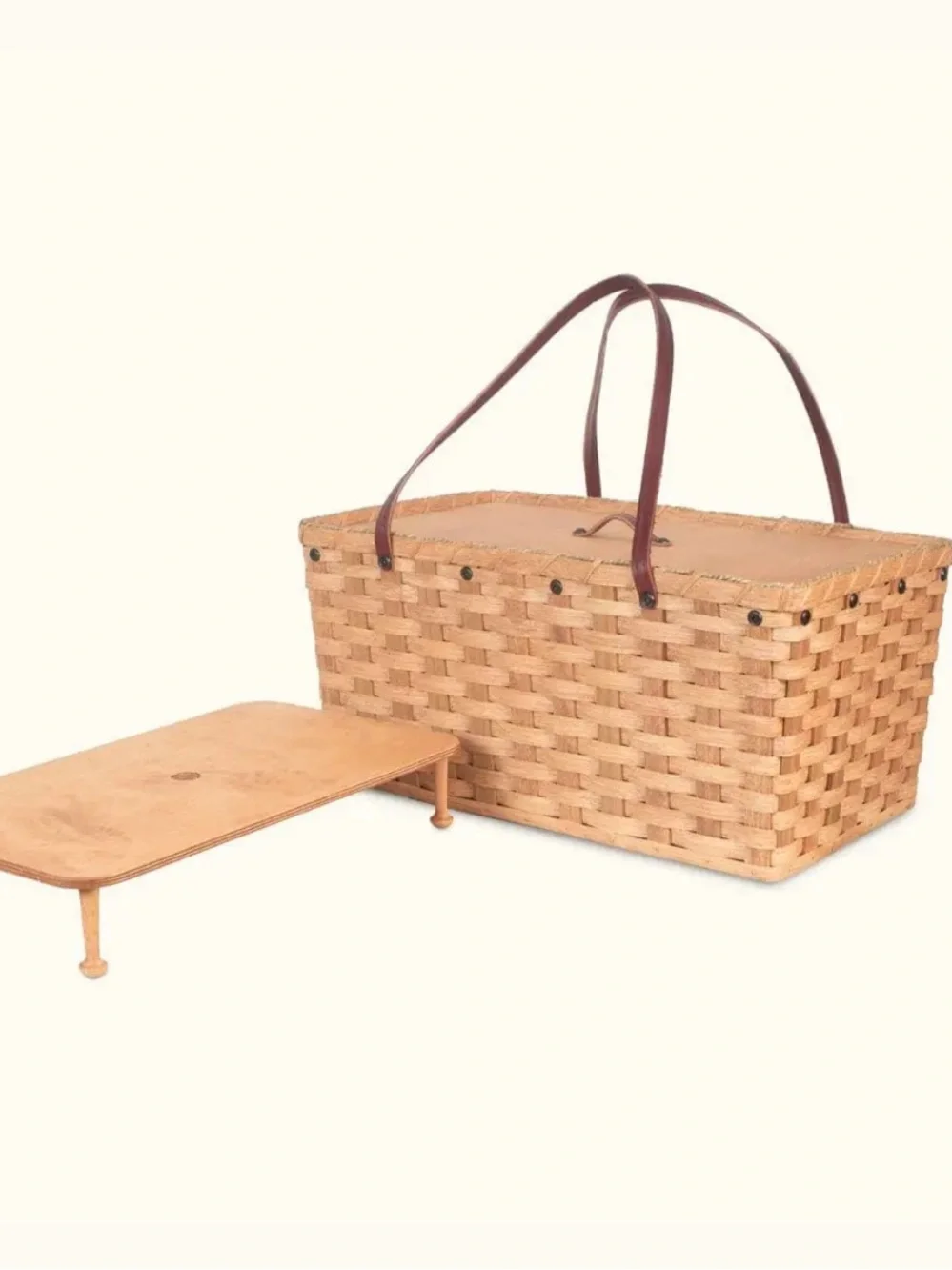 Amish Handwoven Picnic Basket 🧺 with Cream Liner & Brown Leather Handles 🇺🇸
